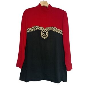St John Collection Santana Knit Sweater Womens M Red Black Logo Knit VTG USA